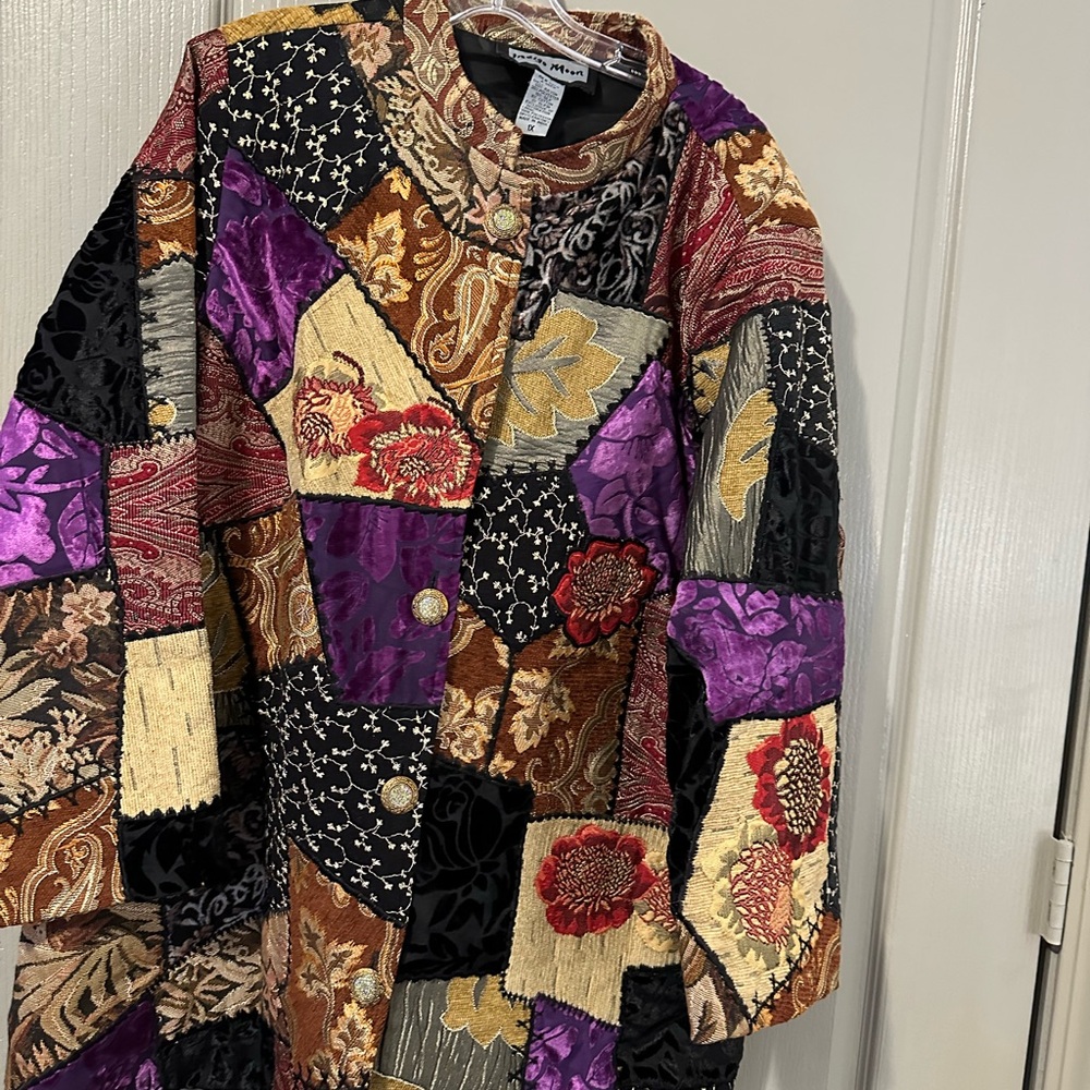 Patchwork Multicolor Jacket Indigo Moon Vtg 1x Fl… - image 1